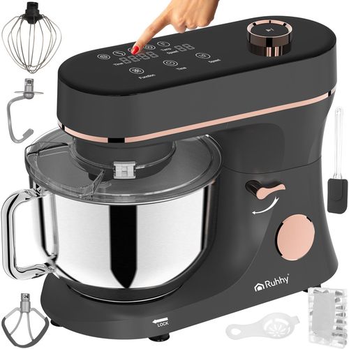 Küchenmaschine mit beheizbarer Rührschüssel 6,2L Planetenrührgerät 2000W mit Waage, 11 Geschwindigkeiten & Touchdisplay Teigknetmaschine für Brot, Pizza, Kuchen & Gebäck Schwarz&Gold 25727