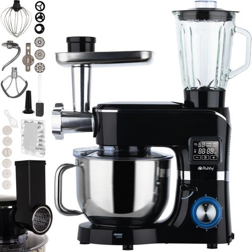 Küchenmaschine mit beheizbarer Rührschüssel 6,2L & Mixer – RUHHY Planetenrührgerät 2000W mit Waage, 6 Geschwindigkeiten & Touchdisplay – Teigknetmaschine für Brot, Pizza, Kuchen, Pasta & Smoothies 25728