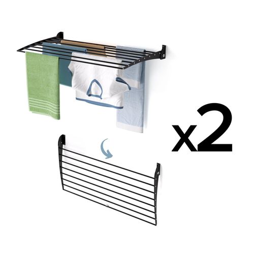 2x Wäscheständer zur Wandbefestigung, platzsparende Lösung für Innenräume – Foxydry Fold Down 100 cm schwarz