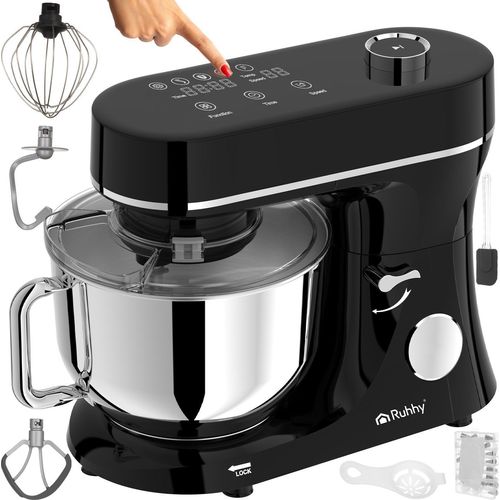 Küchenmaschine mit beheizbarer Rührschüssel 6,2L Planetenrührgerät 2000W mit Waage 11 Geschwindigkeiten & Touchdisplay Teigknetmaschine Schwarz &Silber 25726