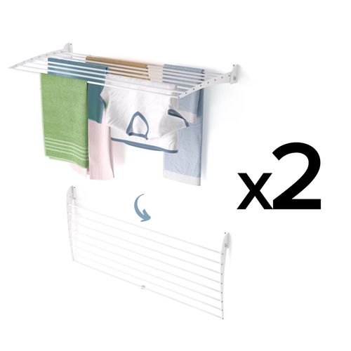 2x Wäscheständer an der Wand montierbar, zusammenklappbarer Trockner – Foxydry Fold Down 116 cm weiß