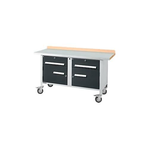 Mobile Werkbank Schäfer Shop Select PWi 150-0, Buche Multiplexplatte, mit Stahlabdeckung, bis 400 kg, B 1500 x T 700 x H 840 mm