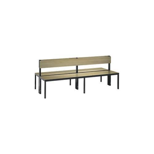 Sitzbank Basic Plus, 2-seitig, Rückenlehne, ohne Schuhrost, 4-Fußgestell schwarzgrau RAL 7021, B 1960 mm, Dekor Eiche Ser.