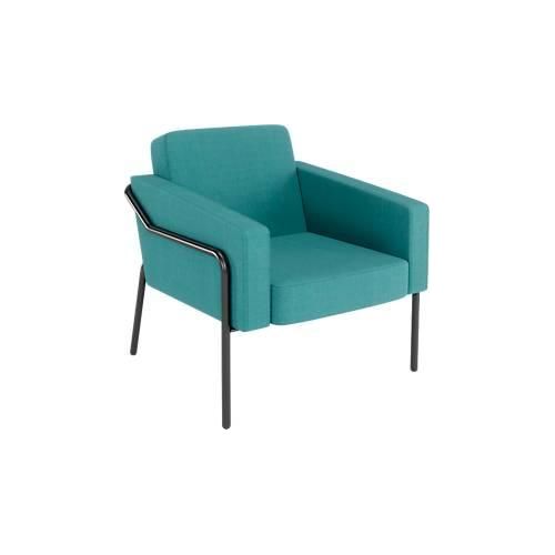 Sessel meet® by Paperflow MEDSO Klassik L, gepolstert, Sitzfläche austauschbar, B 750 x T 743 x H 736 mm, Stoff und Stahl, blau/mattschwarz