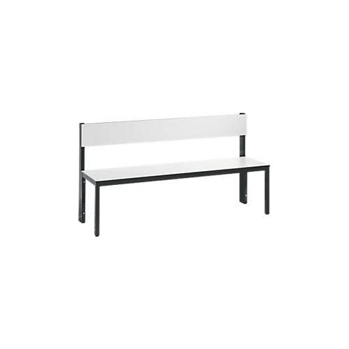 Sitzbank Basic Plus, 1-seitig, Rückenlehne, ohne Schuhrost, 4-Fußgestell schwarzgrau RAL 7021, B 1500 mm, Dekor weiß