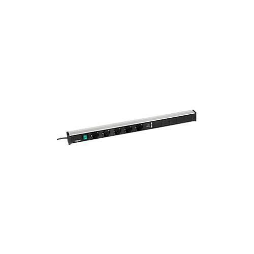 Steckdosenleiste Treston 683, 5-fach, 2 x USB-A, An/Aus-Schalter, 4,5 m langes Kabel, 16 A/250 V, B 683 x T 44 x H 52 mm, Aluminium