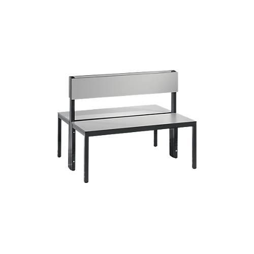 Sitzbank Basic Plus, 2-seitig, Rückenlehne, ohne Schuhrost, 4-Fußgestell schwarzgrau RAL 7021, B 1000 mm, Dekor silbergrau