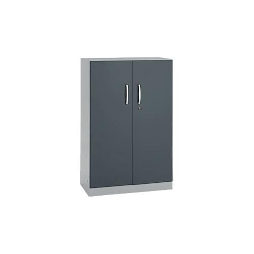 Büroschrank, 3OH, abschließbar, mit aufliegenden Türen, B 800 mm, Basaltgrau/Weißalu