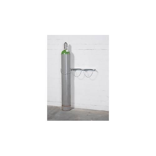 Gasflaschen-Wandhalterung, Stahl, B 840 x T 175 x H 60 mm, 3 Flaschen Ø 230 mm, mit Kettensicherung