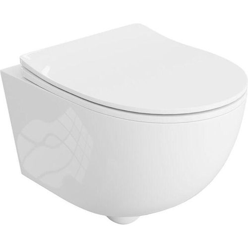 LAVITA Wand-WC Brava | Hnge Toilette | Toilettendeckel mit Absenkautomatik & Metallscharniere | Toiletten Splrandlos Hngend | Toilettenbecken | 360x480x375 cm | Wei§er Glanz