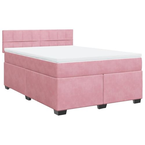 vidaXL Boxspringbett mit Matratze Dunkelrosa 140x200 cm Samt