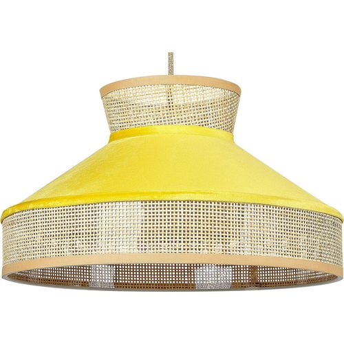 BELIANI Hängelampe Gelb und Naturfarben Rattan mit Samt 1-Flammig Kegelform Modern Boho Wohnzimmer Esszimmer Beleuchtung Ausstattung Pendelleuchte
