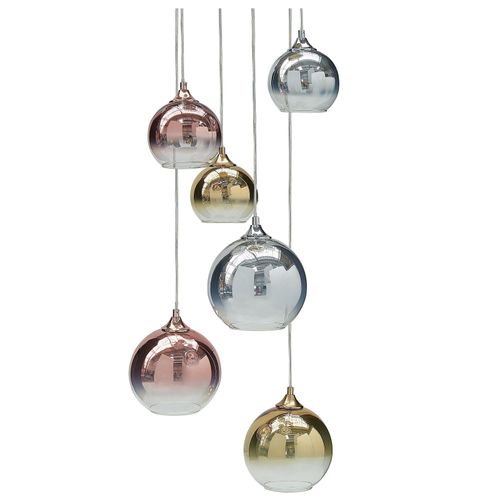 BELIANI Hängelampe Halbdurchsichtig Messing Kupfer Silber Glasschirme Eisen 6 Leuchte Modernes Design Wohnaccessoires Wohnzimmer