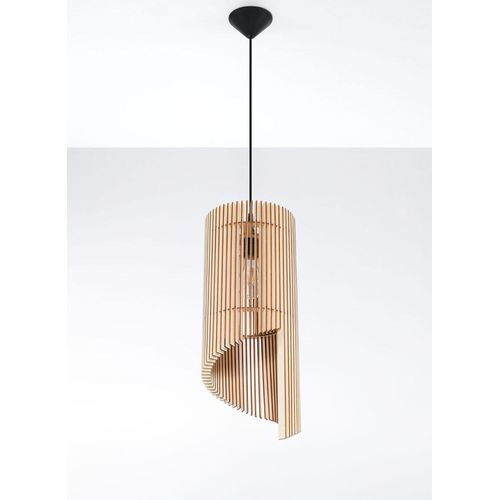 Hängelampe Holz E27 Modern dekorativ wohnlich Ø 21 cm Hängeleuchte Esszimmer Wohnzimmer