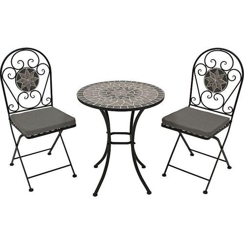Bistroset Gartenset 3-teilig Eisen + Mosaik grau