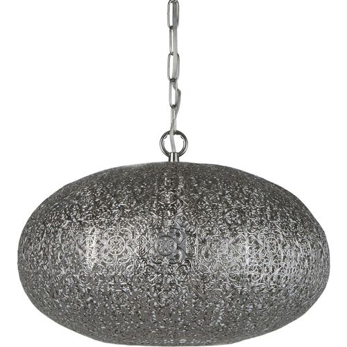 Hängelampe Metall Ø 39 cm rund H: max. 120 cm Nickel glänzend E27 Pendelleuchte