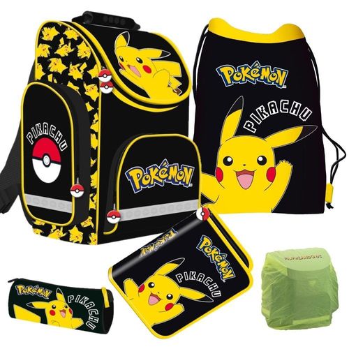 Pokemon Schulranzen Set 5-teilig ergonomischer Tornister 1. Klasse mit Pokémon Pikachu Motiv