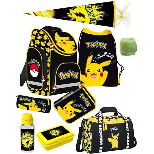 Pokemon Schulranzen Set 10-teilig mit Schultüte ergonomischer Tornister 1. Klasse mit Pokémon Pikachu Motiv