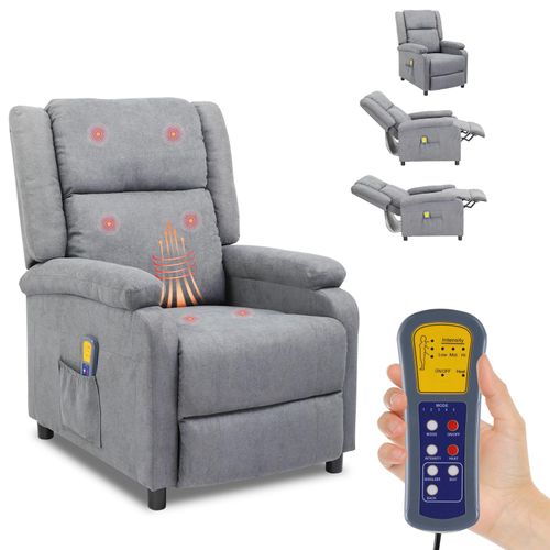 FCH Massagesessel,Relaxsessel,Fernsehsessel Ruhesessel mit Massagefunktion, Wärmefunktion, manuell verstellbare Rückenlehnenneigung, Einzelso,Hellgrau