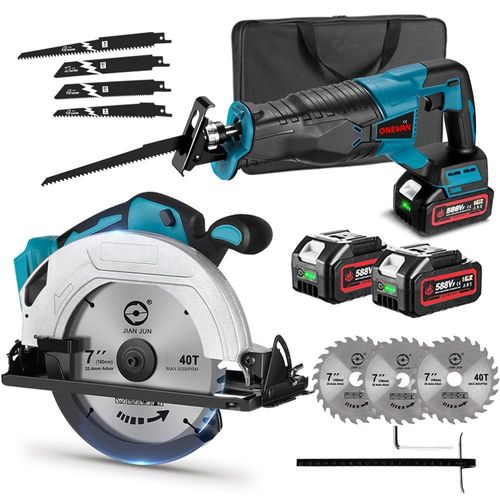 Akku-Säbelsäge Akku-Handkreissäge Set 18cm Bürstenlose Kreissäge Saw Elektrisch Reciprosäge mit 2x Akku für Holz, Weichmetall, Plastik, PVC