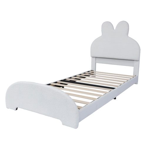 Einzelbett mit Lattenrost und Kopfteil, 90x200 cm, Polsterbett, Kinderbett, Jugendbett, Vlies