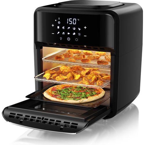 Arendo Heißluftfritteuse XXL mit Zubehör, Airfryer 12L, 3in1 Edelstahl Heissluftfritteuse, 1800 W, Mini Backofen, Grill, Dörrautomat, Fritteuse ohne Öl, Umluft Drehgrill