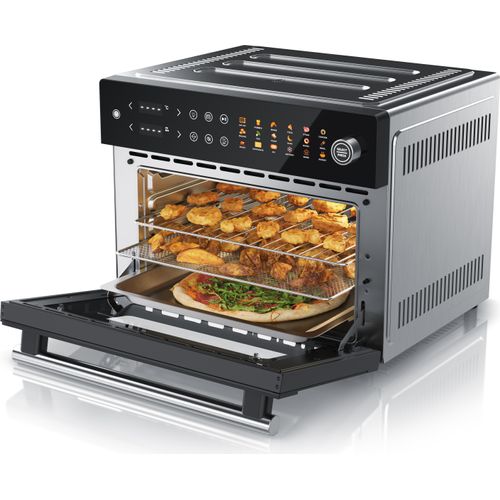 Arendo Minibackofen Airfryer 30L Edelstahl Multifunktionsofen, XXL Heißluftfritteuse 1800W, mini Backofen Dörrgerät + Zubehör, Drehspieß, rotierender Frittierkorb