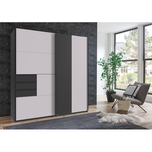 Kleiderschrank Coburg in Weiß mit Grafit ca. 180 x 198 x 65 cm (BxHxT) - Schwebetürenschrank
