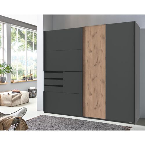 Kleiderschrank Coburg ca. 180 x 198 x 65 cm (BxHxT) in Grafit mit Viking Oak - Schwebetürenschrank