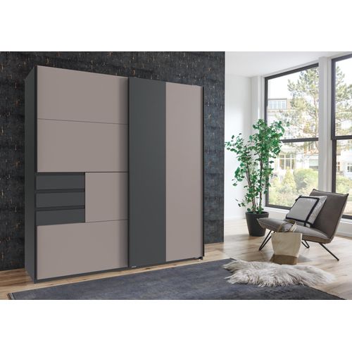 Kleiderschrank Coburg in Saharagrau mit Grafit ca. 180 x 198 x 65 cm (BxHxT) - Schwebetürenschrank