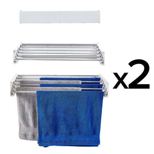 2x Wand-Wäscheständer mit klappbarem Mechanismus, platzsparend und elegant - Foxydry Hide 70 cm - weiß