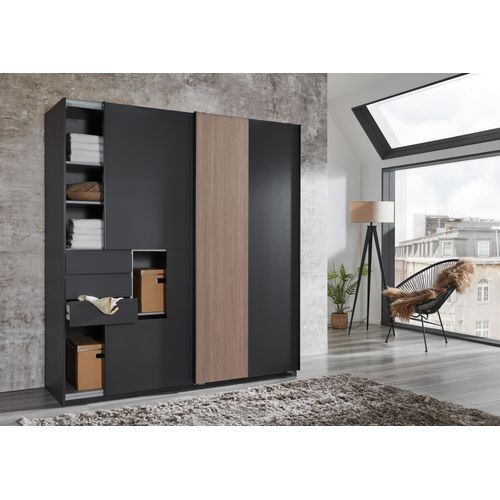 Kleiderschrank Coburg in Grafit mit Multiplex- Optik ca. 180 x 198 x 65 cm (BxHxT) – Schwebetürenschrank