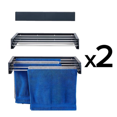 2x Klappbarer Wand-Wäscheständer aus Aluminium, platzsparend und rostfrei - Foxydry Hide 71 cm