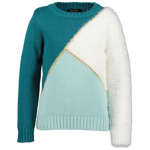 Strickpullover BLUE SEVEN, Kinder, Gr. 110, gletscher, Strick, Obermaterial: 59% Baumwolle, 40% Polyamid, 1% Polyester, colorblocking, regular fit normal, Rundhals, Pullover Strickpullover
