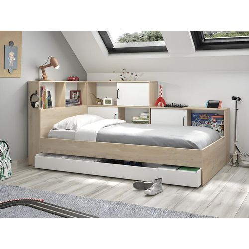 Kinderbett mit Stauraum – Farbe Weiß und Kastanie – 90 x 200 cm