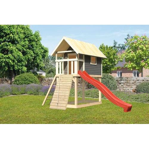 Karibu Stelzenhaus Gerß mit Rutsche rot und Holzrampe