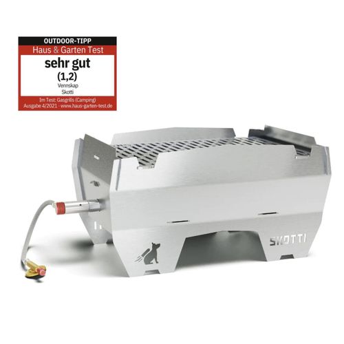 Skotti Mobiler Gas Grill inkl Transporttasche, Original Germany, unverwüstlich, Stecksystem, Edelstahl Tischgrill klappbar, Holzkohlegrill