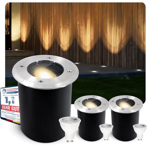 3 Stück SSC-LUXon JUAVI Bodenstrahler dimmbar & schwenkbar IP67 rund - mit LED GU10 7W warmweiß 230V - Einbaustrahler Boden