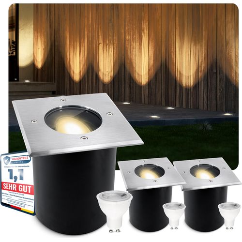 3 Stück SSC-LUXon JUAVI schwenkbarer Bodeneinbaustrahler eckig IP67 - mit LED GU10 6W warmweiß 230V - Bodenstrahler befahrbar