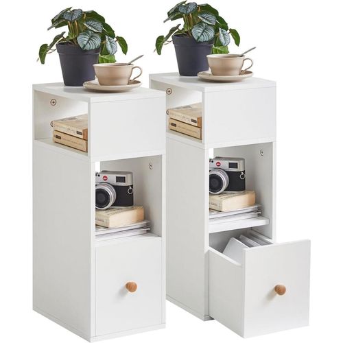 IBUYKE Nachttisch 2er Set Schmal Beistelltisch mit Schublade 2 offene Fächer