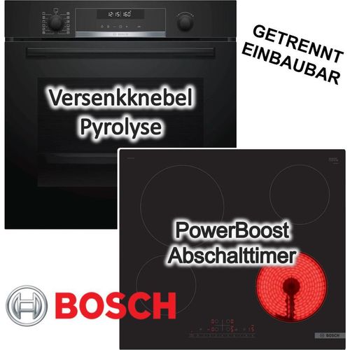 Herdset BOSCH Backofen Pyrolyse + Glaskeramikkochfeld PowerBooster autark 60 cm