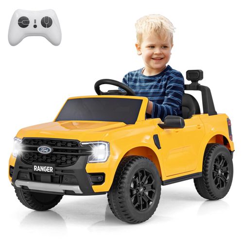 GOPLUS 12V Kinderauto mit 2,4 G-Fernsteuerung, Kinder Elektroauto, Lichteffekten & USB & Hupe, Gelb für 3-6 Jahre