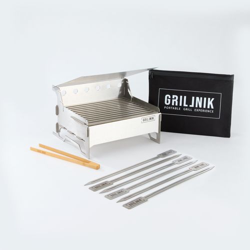 GRILLNIK Holzkohlegrill | Kompakter Premium Edelstahlgrill Größe M–Tragbarer Holzkohlegrill | 25cm x 30cm