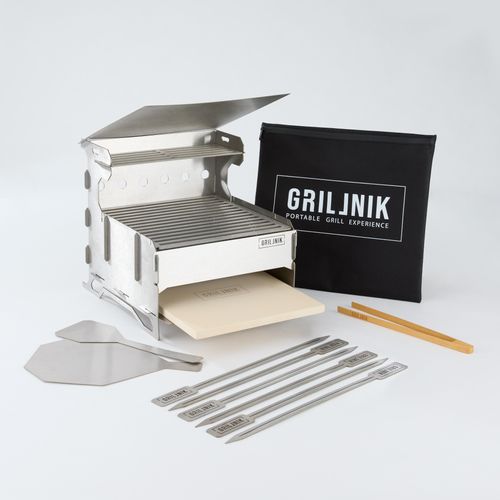 GRILLNIK Holzkohlegrill | Kompakter Premium Edelstahlgrill Pro.Modell–Tragbarer Holzkohlegrill | 30cm x 30cm