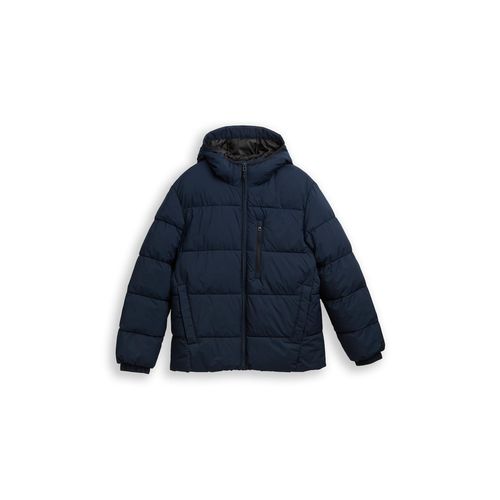 TOM TAILOR DENIM Herren Lightweight Pufferjacke mit Kapuze, blau, Uni, Gr. M