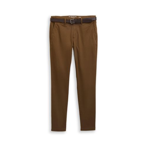 TOM TAILOR Herren TTTRAVIS Slim Chino mit Gürtel, braun, Uni, Gr. 32/32