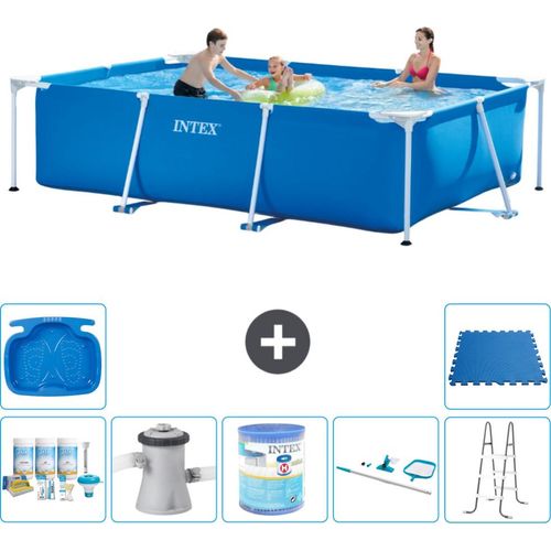 Intex-Schwimmbecken mit rechteckigem Rahmen – 300 x 200 x 75 cm – Blau – im Lieferumfang enthalten Wartungspaket - Filterpumpe für Schwimmbad - Filter - Reinigungskit - Leiter - Fußbad