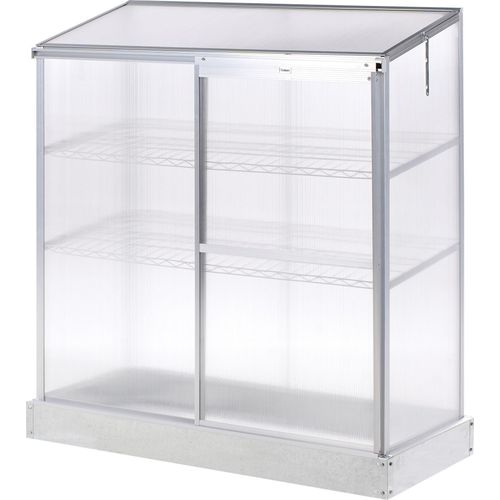BELIANI Mini-Gewächshaus Silber Aluminium u. Polycarbonat 4 mm 59x129x142 cm mit Schiebetür Dachfenster UV-Schutz für Balkon Terrasse Garten