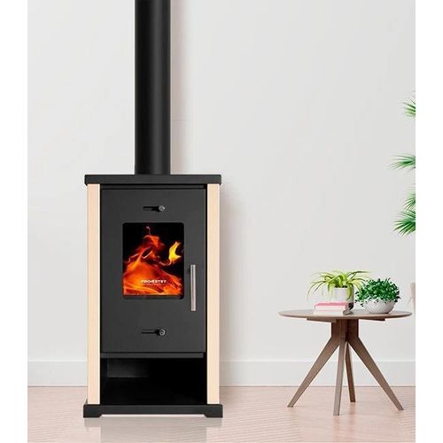 Kaminofen EKO Mini Holzofen 6,3 kW Elfenbein Stahl Ecodesign A+ 82% Effizienz