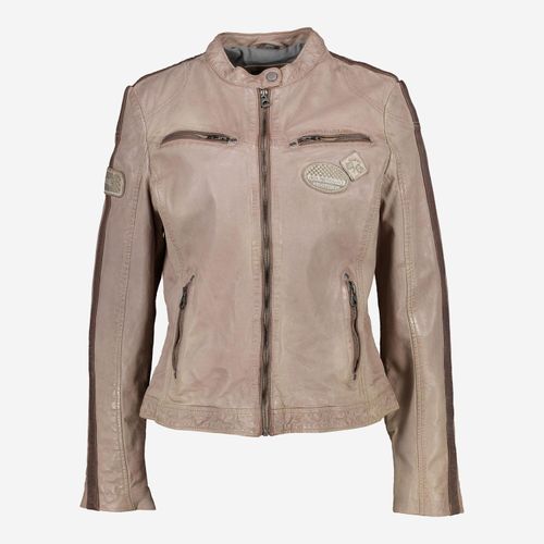 Beige Regular Fit Racer Lederjacke aus Schafsnappaleder